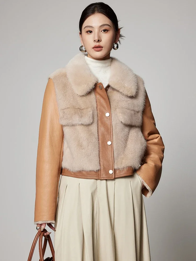 High-end Luxury Natural Mink Fur Winter Jackets Women 2026 Simple Contrast Color Stitching Short Genuine Leather Real Fur Coat
High-end Luxury Natural Mink Fur Winter Jackets Women 2026 Simple Contrast Color Stitching Short Genuine Leather Real Fur Coat
