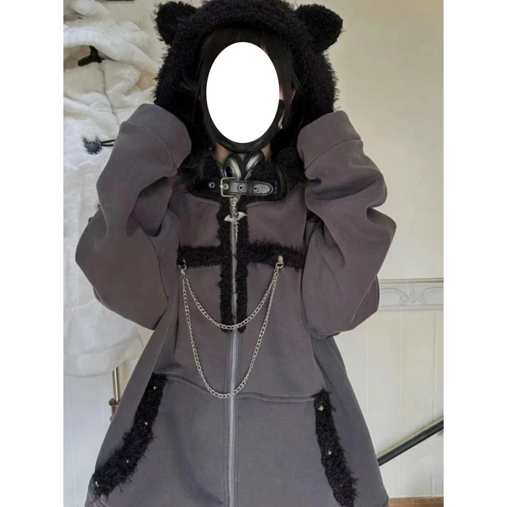 Japanese Women Hoodies Chain Gothic Cat Ears Y2k Aesthetic Kawaii Coat Patchwork Grunge Hoody Harajuku Vintage Zip Sweatshirts
Japanese Women Hoodies Chain Gothic Cat Ears Y2k Aesthetic Kawaii Coat Patchwork Grunge Hoody Harajuku Vintage Zip Sweatshirts