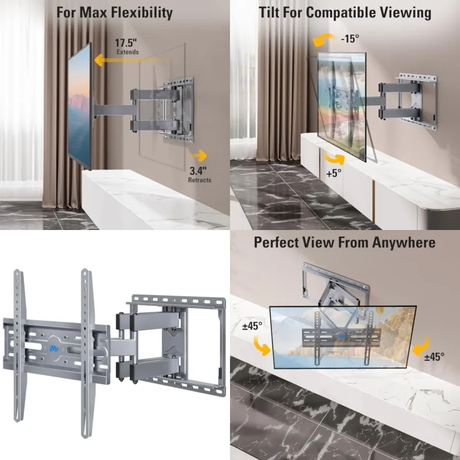TV Wall Mount for 32-65 Inch Television,Mount with Swivel and Tilt, Full Motion Bracket with Articulating Dual Arms, Fits 16inch Studs, Max VESA 400X400 mm, 99lbs
TV Wall Mount for 32-65 Inch Television,Mount with Swivel and Tilt, Full Motion Bracket with Articulating Dual Arms, Fits 16inch Studs, Max VESA 400X400 mm, 99lbs