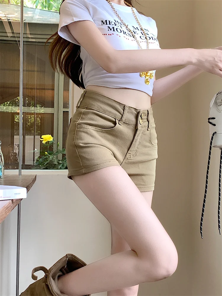 American Sle Spicy Girl Khaki Hip Denim orts Женские облегающие шорты больших размеров с высокой талией, хлопковые эластичные джинсовые брюки
American Sle Spicy Girl Khaki Hip Denim orts Женские облегающие шорты больших размеров с высокой талией, хлопковые эластичные джинсовые брюки