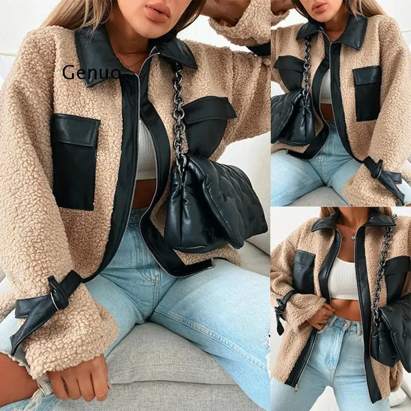 Women Jacket Coat Leather Lamb Wool Plush Leather PU Patchwork Warm Short Coats Zipper Casual Streetwear Autumn Winter Outwear
Women Jacket Coat Leather Lamb Wool Plush Leather PU Patchwork Warm Short Coats Zipper Casual Streetwear Autumn Winter Outwear