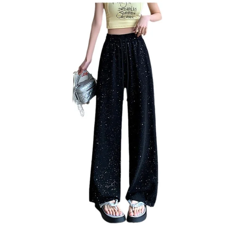 High Waist Pants Women Ice-silk Straight Mopping Casual Rhinestones Design Popular Streetwear Young Korean Fashion Summer Mujer
High Waist Pants Women Ice-silk Straight Mopping Casual Rhinestones Design Popular Streetwear Young Korean Fashion Summer Mujer