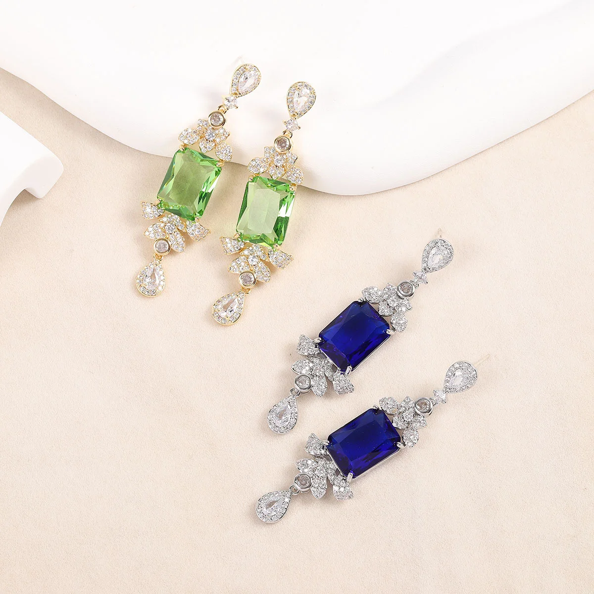 925 Silver Needle Emerald Cut Multicolor CZ Drop Earrings, Sparkling Luxury Bridal Statement Jewelry for Women
925 Silver Needle Emerald Cut Multicolor CZ Drop Earrings, Sparkling Luxury Bridal Statement Jewelry for Women