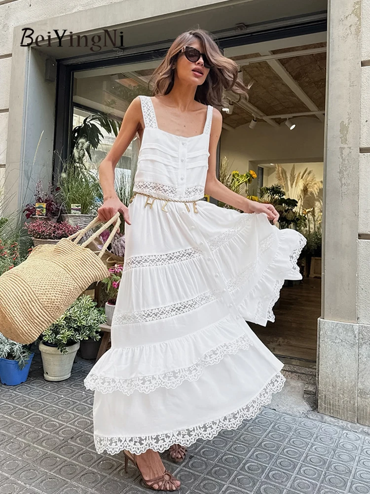 Beiyingni Boho Style White Long Dresses for Women Hollow Out Lace Patchwork Spaghetti Strap Maxi Dress Woman's Casual Dresses
Beiyingni Boho Style White Long Dresses for Women Hollow Out Lace Patchwork Spaghetti Strap Maxi Dress Woman's Casual Dresses
