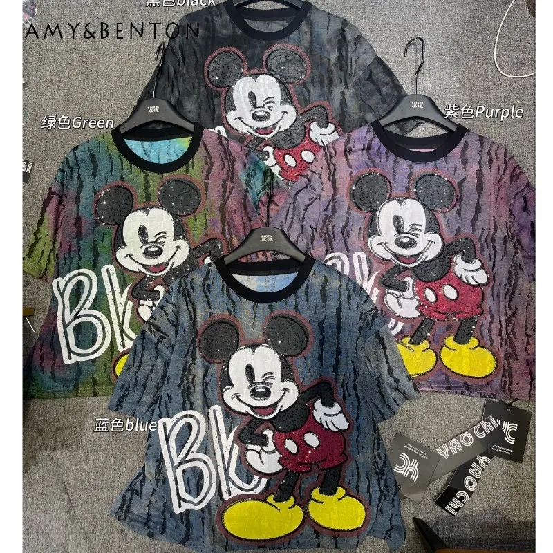 American Retro Style Short-sleeved Top Tees Women's Old Loose Gradual Change Digital Printing Bead Embroidered T-shirts Pullover
American Retro Style Short-sleeved Top Tees Women's Old Loose Gradual Change Digital Printing Bead Embroidered T-shirts Pullover