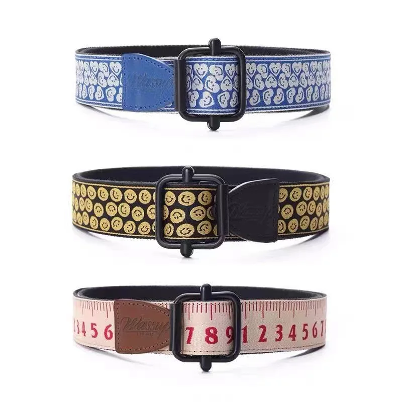 Men's and women's same style belt woven smiling face creative non perforated canvas trendy cloth belt
Men's and women's same style belt woven smiling face creative non perforated canvas trendy cloth belt