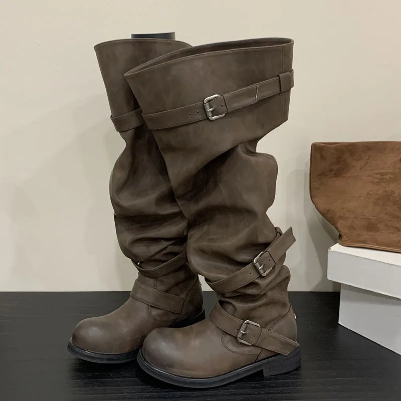 Aneikeh Punk Vintage Style Designer Over The Knee Boots Pleated Buckle Strap Round Toe Women Square Low Heels Shoes Winter
Aneikeh Punk Vintage Style Designer Over The Knee Boots Pleated Buckle Strap Round Toe Women Square Low Heels Shoes Winter