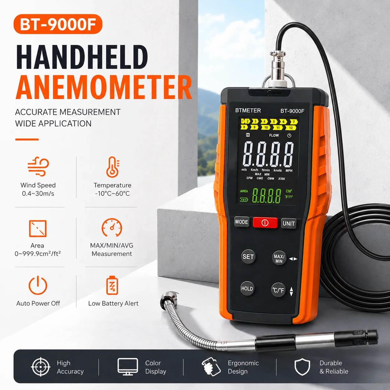 Anemometer Wind Speed Air Flow Meter with Telescopic Probe Rechargeable Lithium Battery Type C for HVAC Ventilation
Anemometer Wind Speed Air Flow Meter with Telescopic Probe Rechargeable Lithium Battery Type C for HVAC Ventilation