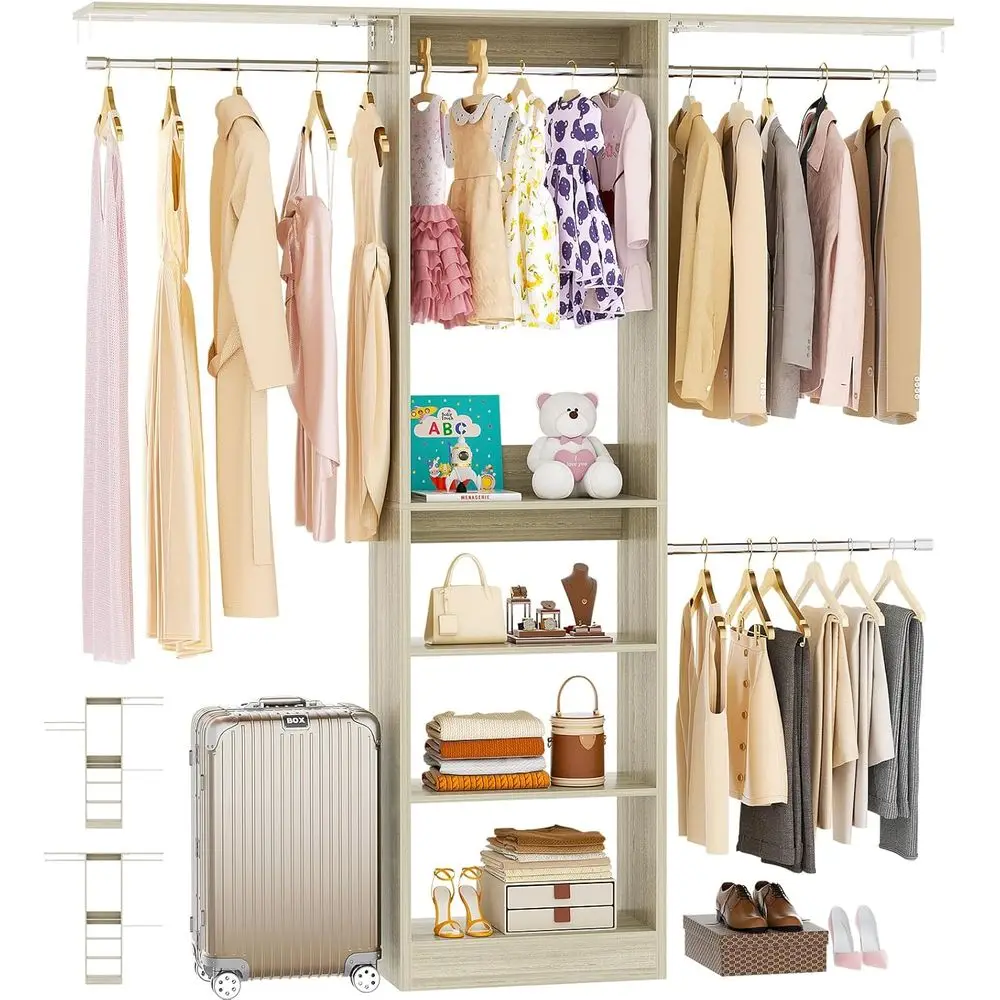 48" Closet Organizer System, 4T Closet System or Small Closets with 4 Hanging Rods & 3 Shelves, 80"H Small Closet Organizers and
48" Closet Organizer System, 4T Closet System or Small Closets with 4 Hanging Rods & 3 Shelves, 80"H Small Closet Organizers and