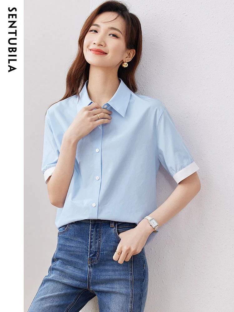 SENTUBILA Blue Basic Summer Shirts Women 2024 Turn Down Collar Patchwork Short Sleeve Straight Elegant Fashion Shirts & Blouses
SENTUBILA Blue Basic Summer Shirts Women 2024 Turn Down Collar Patchwork Short Sleeve Straight Elegant Fashion Shirts & Blouses