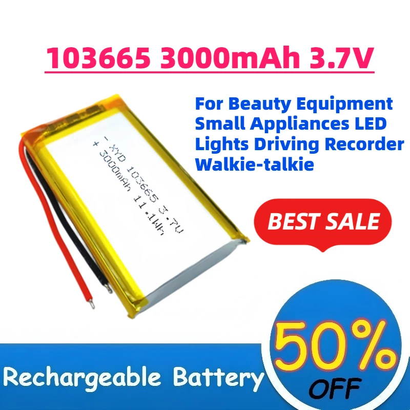 Upgrade 103665 3000mAh 3.7V Li-Polymer Battery for Beauty Equipment Small Appliances LED Lights Driving Recorder Walkie-talkie
Upgrade 103665 3000mAh 3.7V Li-Polymer Battery for Beauty Equipment Small Appliances LED Lights Driving Recorder Walkie-talkie