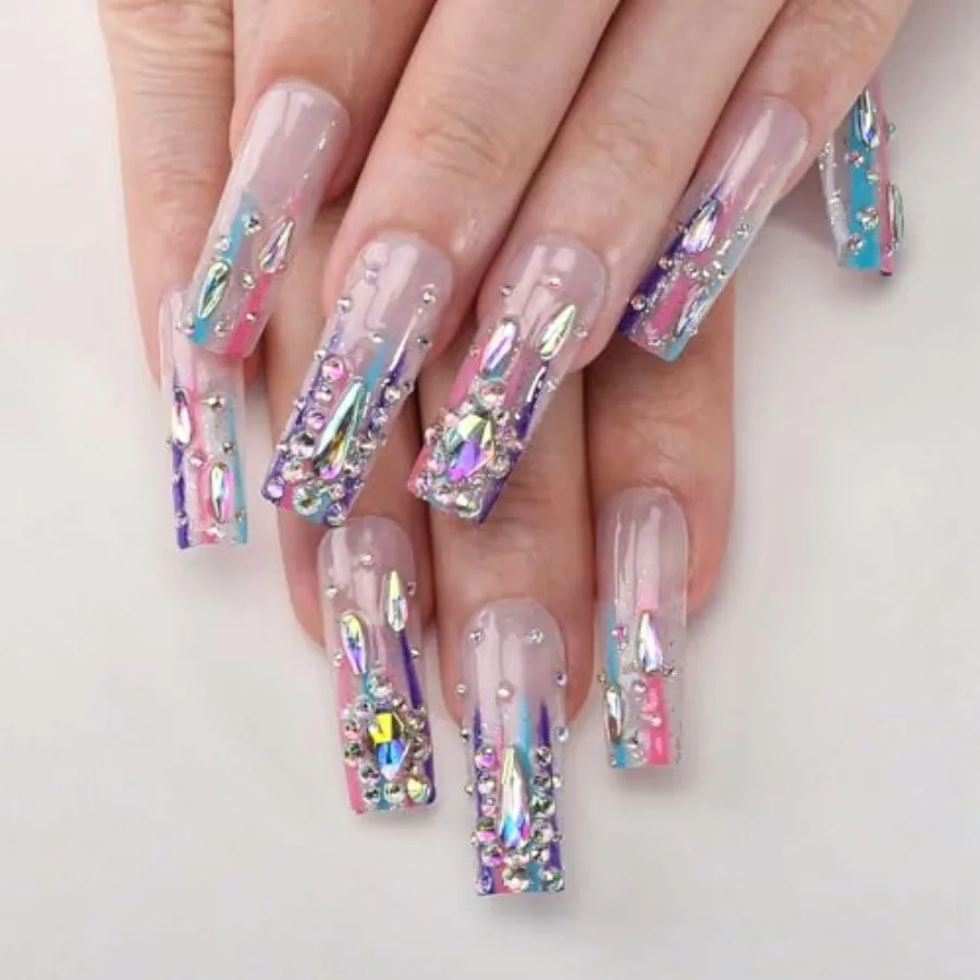 Long Square Press On Nails With Rhinestones Luxury Rainbow Extra Fake Nails 24pcs Glossy Full Cover False Nails For Women And G
Long Square Press On Nails With Rhinestones Luxury Rainbow Extra Fake Nails 24pcs Glossy Full Cover False Nails For Women And G