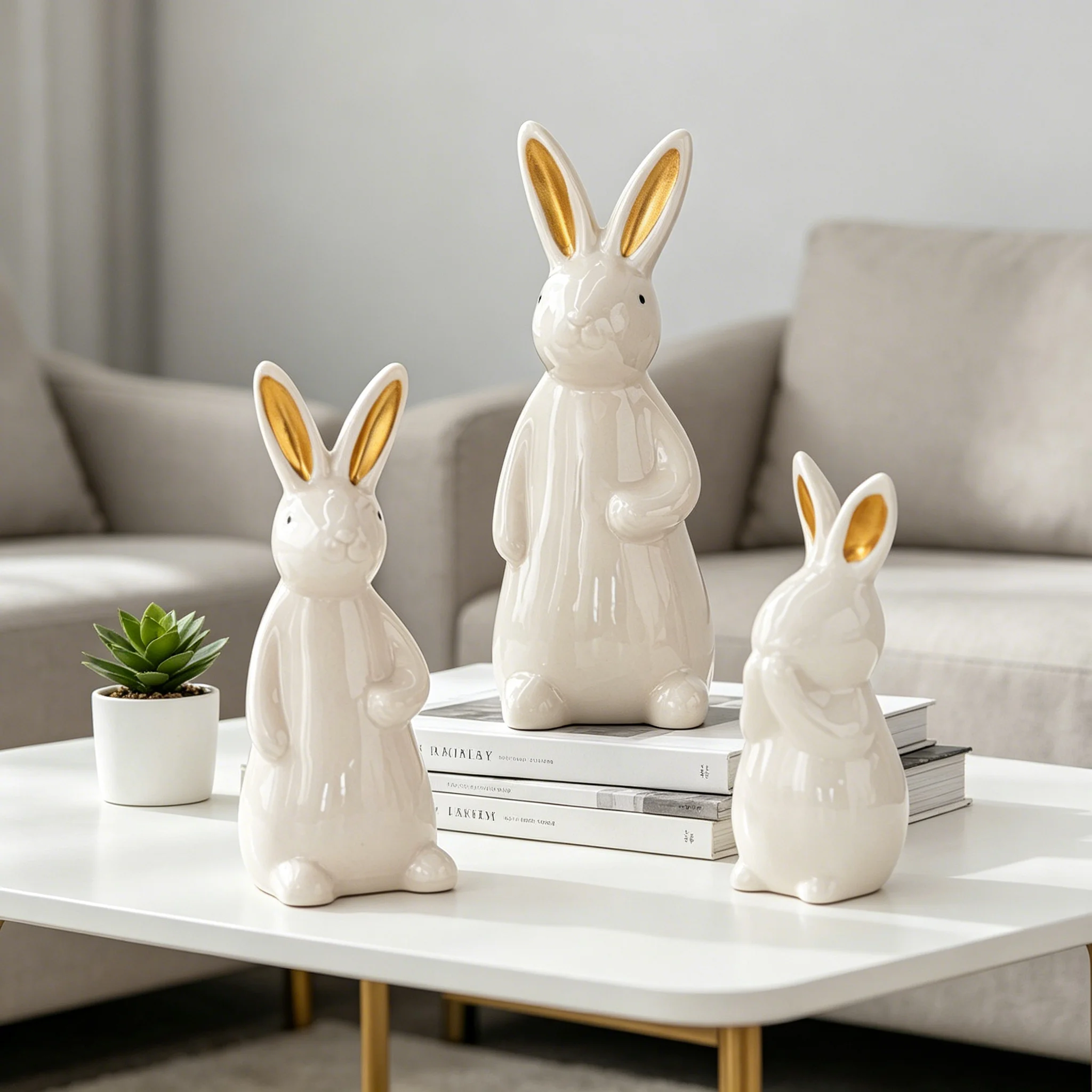 3PCS Cream Ceramic Rabbit Figurines Set Gold Ears Mini Bunny Statues Home Decor Easter Tabletop Ornaments Animal Sculpture Gift
3PCS Cream Ceramic Rabbit Figurines Set Gold Ears Mini Bunny Statues Home Decor Easter Tabletop Ornaments Animal Sculpture Gift