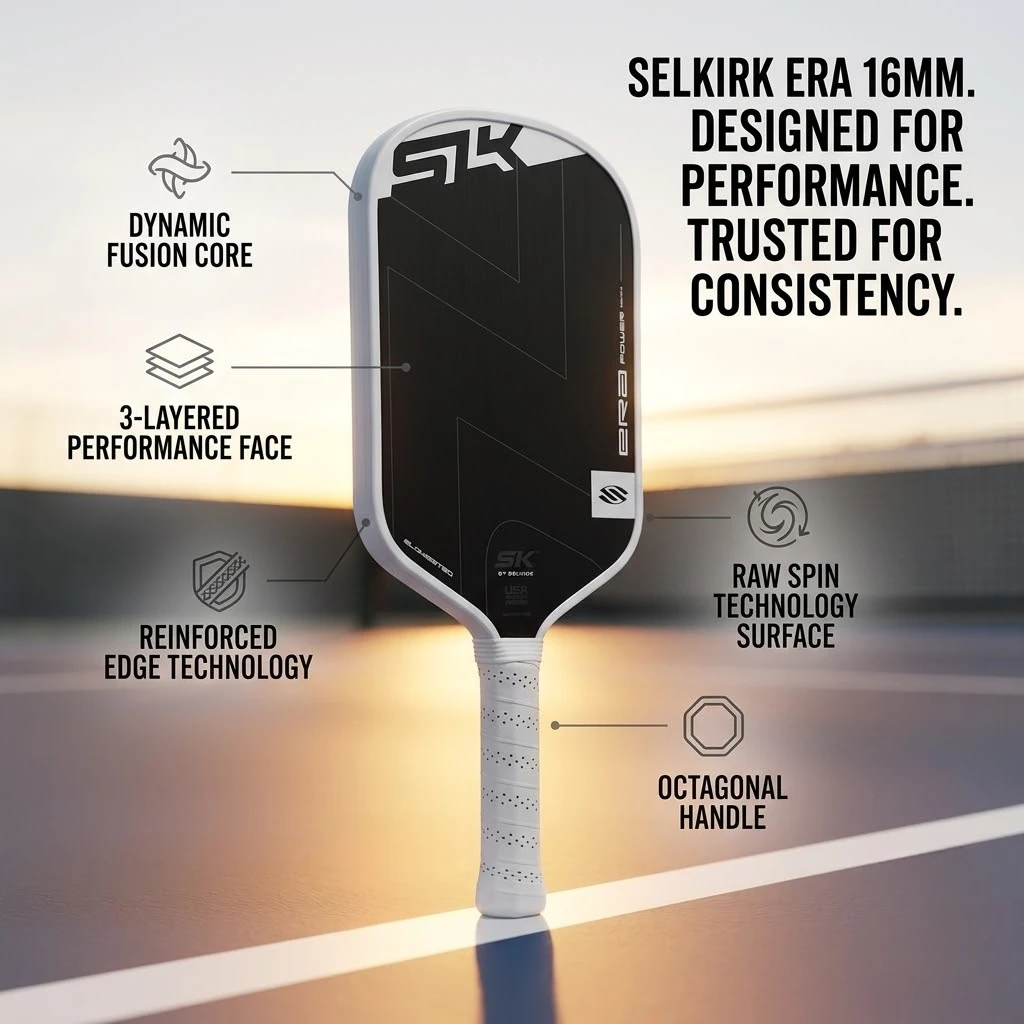 SLK ERA Power 16mm Pickleball Paddle USAP Approved Carbon Fiber Hybrid High Spin Racket Large Sweet Spot Unisex Training Sport
SLK ERA Power 16mm Pickleball Paddle USAP Approved Carbon Fiber Hybrid High Spin Racket Large Sweet Spot Unisex Training Sport