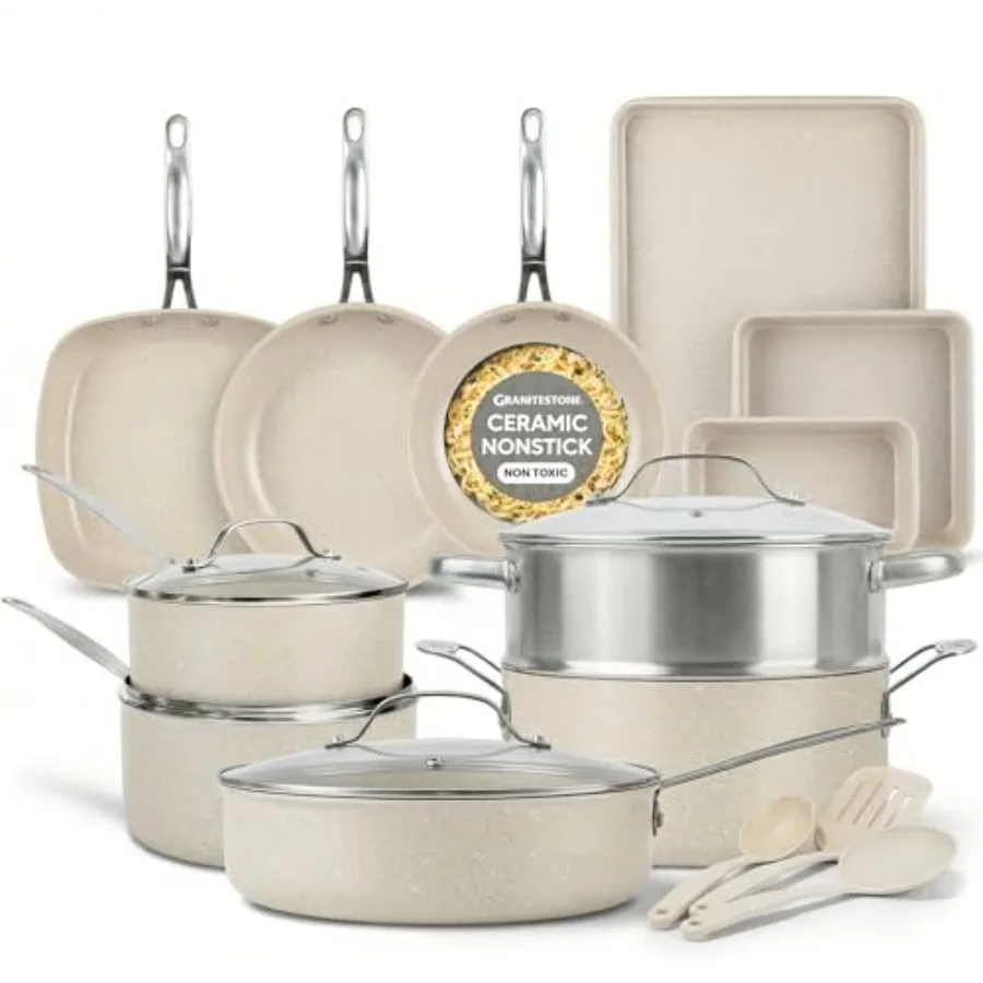 Granitestone Ceraluxe 20 Pc Ceramic Cookware Set Nonstick, Complete Pots and Pans Set Non Stick for Kitchen with Bakeware, Uten
Granitestone Ceraluxe 20 Pc Ceramic Cookware Set Nonstick, Complete Pots and Pans Set Non Stick for Kitchen with Bakeware, Uten