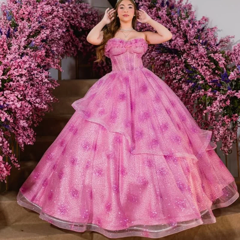 Shiny Pink Quinceanera Dresses off-shoulder Layering Crystal Glitter Decal Long tail Vestido De 15 Quinceanera Customize
Shiny Pink Quinceanera Dresses off-shoulder Layering Crystal Glitter Decal Long tail Vestido De 15 Quinceanera Customize