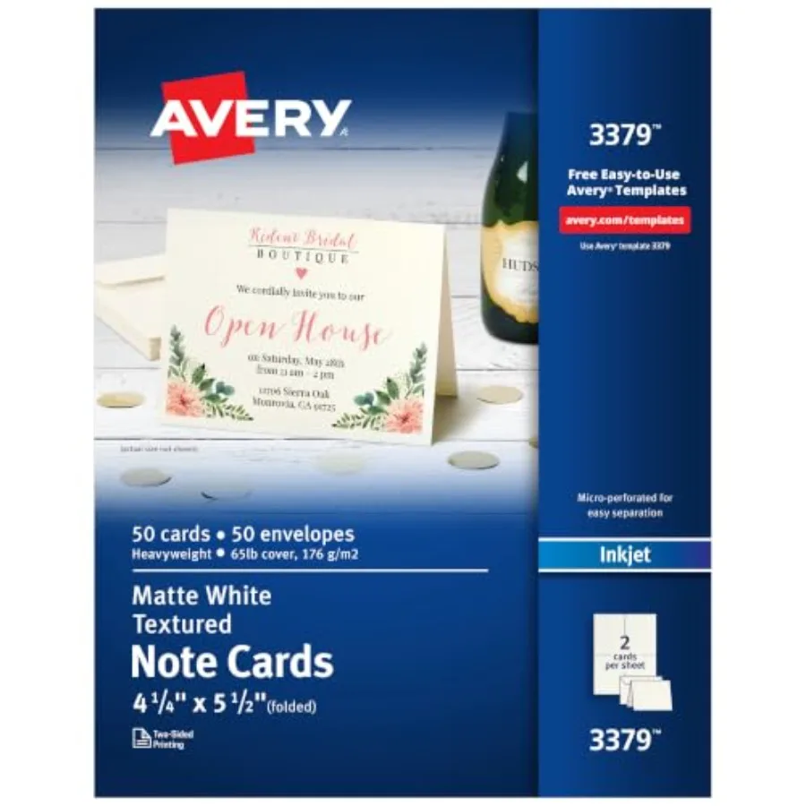 Printable Note Cards, Envelopes Included, 4.25" x 5.5", Textured White, Inkjet Printer Compatible, 50 Blank Cards Total, Great
Printable Note Cards, Envelopes Included, 4.25" x 5.5", Textured White, Inkjet Printer Compatible, 50 Blank Cards Total, Great