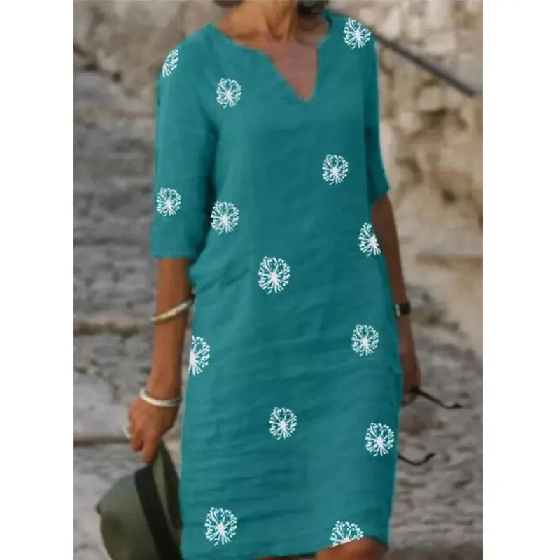 2024 Woman Summer Beach Dress Vintage Cotton Linen Three Quarter Sleeve Print Dress Casual Loose V Neck Party Dresses For Female
2024 Woman Summer Beach Dress Vintage Cotton Linen Three Quarter Sleeve Print Dress Casual Loose V Neck Party Dresses For Female