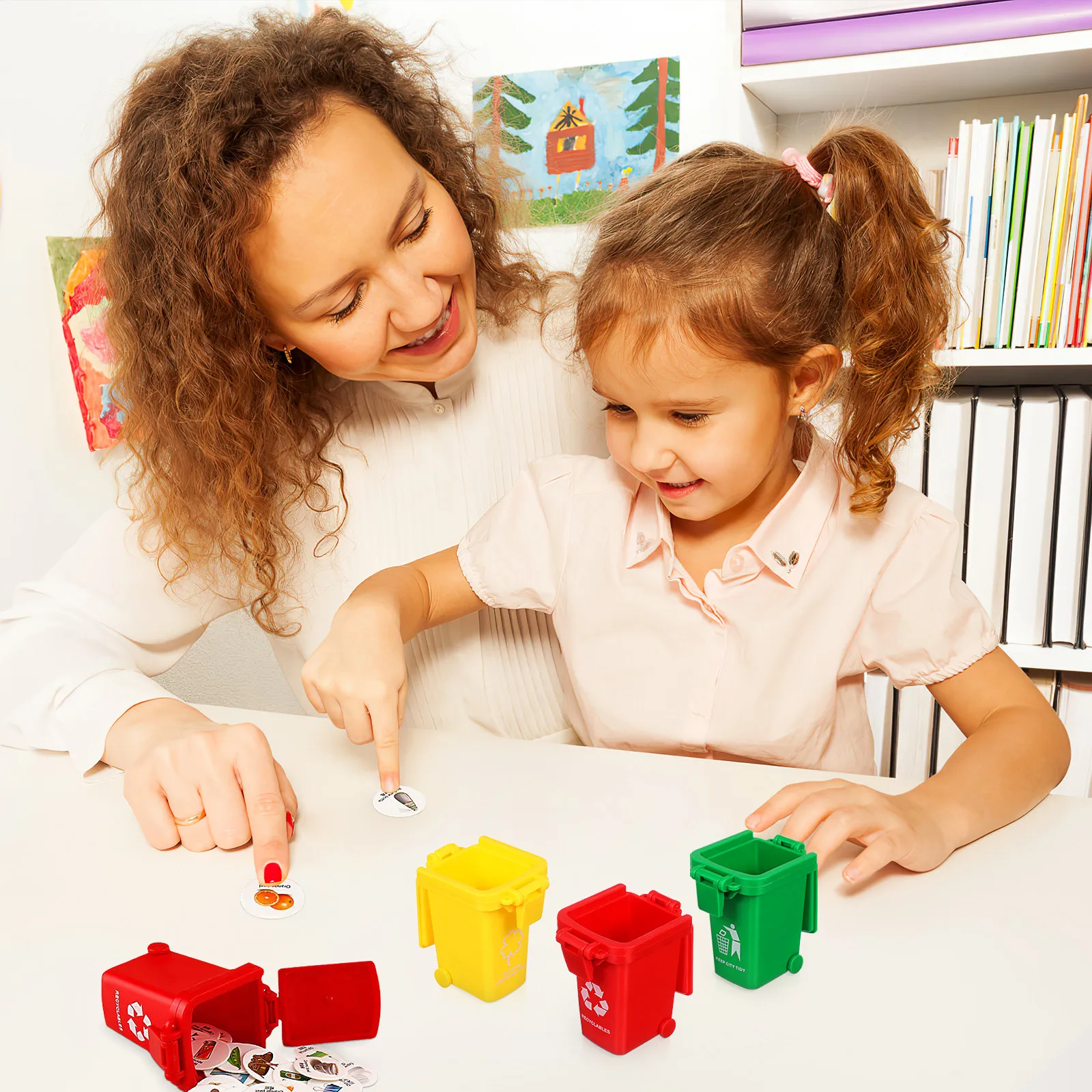 6pcs Learning Trash Can Garbage Classification Sorting Game For Kids Mini Trash Bin Educational Cognitive Development Playset