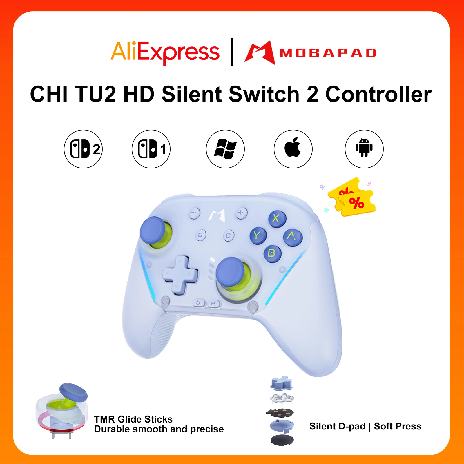 MOBAPAD CHITU 2 Bluetooth Controller with TMR Joysticks Wireless Gamepad For Switch 1/2 PC Android iOS Game Accessories
MOBAPAD CHITU 2 Bluetooth Controller with TMR Joysticks Wireless Gamepad For Switch 1/2 PC Android iOS Game Accessories