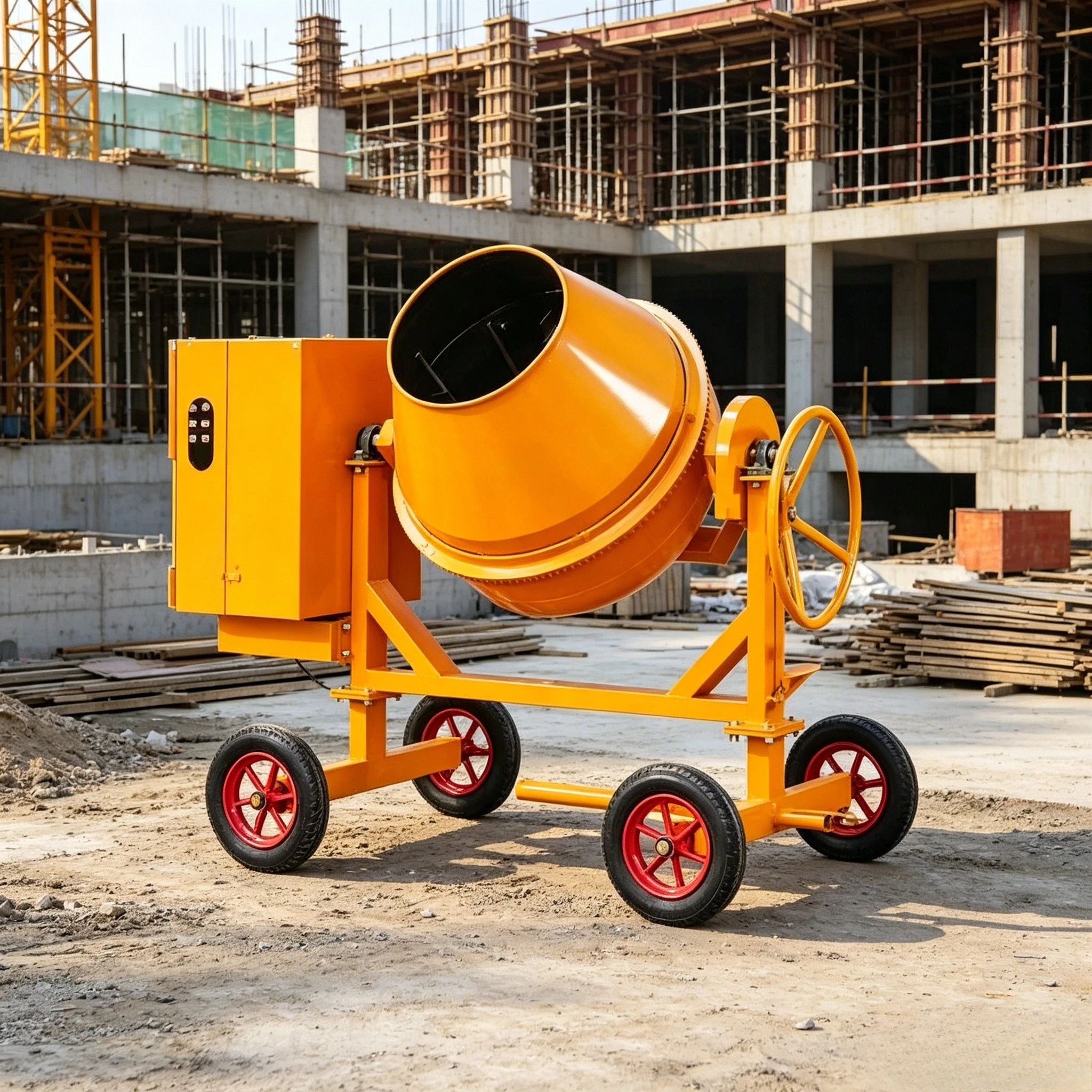 YG Customized Diesel-fired Drum Mixer for Mixing Plastic and Semi-dry Hard Concrete. The Mixing Drum Rotates Forward for Mixing
YG Customized Diesel-fired Drum Mixer for Mixing Plastic and Semi-dry Hard Concrete. The Mixing Drum Rotates Forward for Mixing