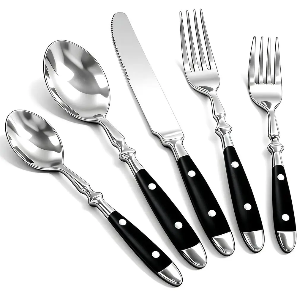 Set of 20 Black Bakelite Handle Stainless Steel Cutlery, Vintage Style, Dishwasher Safe
Set of 20 Black Bakelite Handle Stainless Steel Cutlery, Vintage Style, Dishwasher Safe