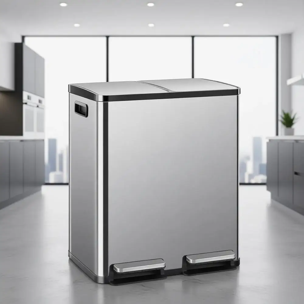 Dual 8-Gallon Stainless Steel Trash Cans with Removable Liners and Soft-Close Pedal for Kitchen, Home, or Office
Dual 8-Gallon Stainless Steel Trash Cans with Removable Liners and Soft-Close Pedal for Kitchen, Home, or Office