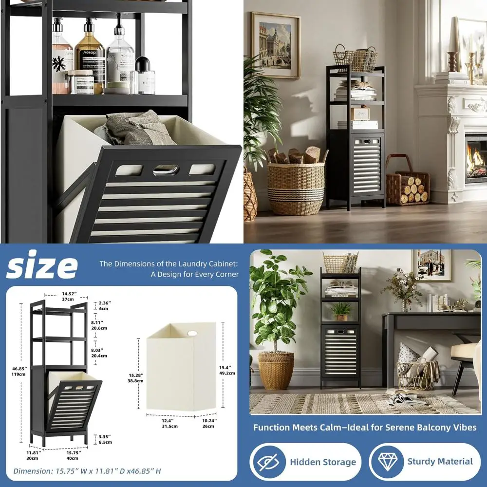 Bamboo Laundry Hamper with Pull-Out Removable Bag and 3-Tier Storage, 8.5 Gallon Basket, Black
Bamboo Laundry Hamper with Pull-Out Removable Bag and 3-Tier Storage, 8.5 Gallon Basket, Black