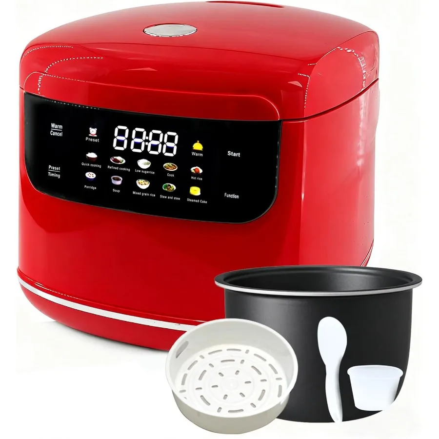 2L Mini Portable Rice Cooker for 5 Cups Cooked/3 Cups Uncooked 400W Non-Stick 24-Hour Timer Delay 10 Functions Fast Cooking Sta