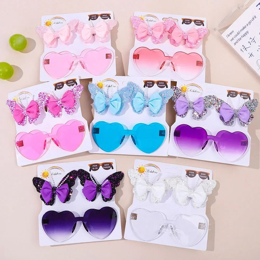 3Pcs/Card Glitter Butterfly Hair Clip Heart Sunglasses Set Kids Headwear Fashion Sparkling Hairgripes Glasses Hair Accessories
3Pcs/Card Glitter Butterfly Hair Clip Heart Sunglasses Set Kids Headwear Fashion Sparkling Hairgripes Glasses Hair Accessories