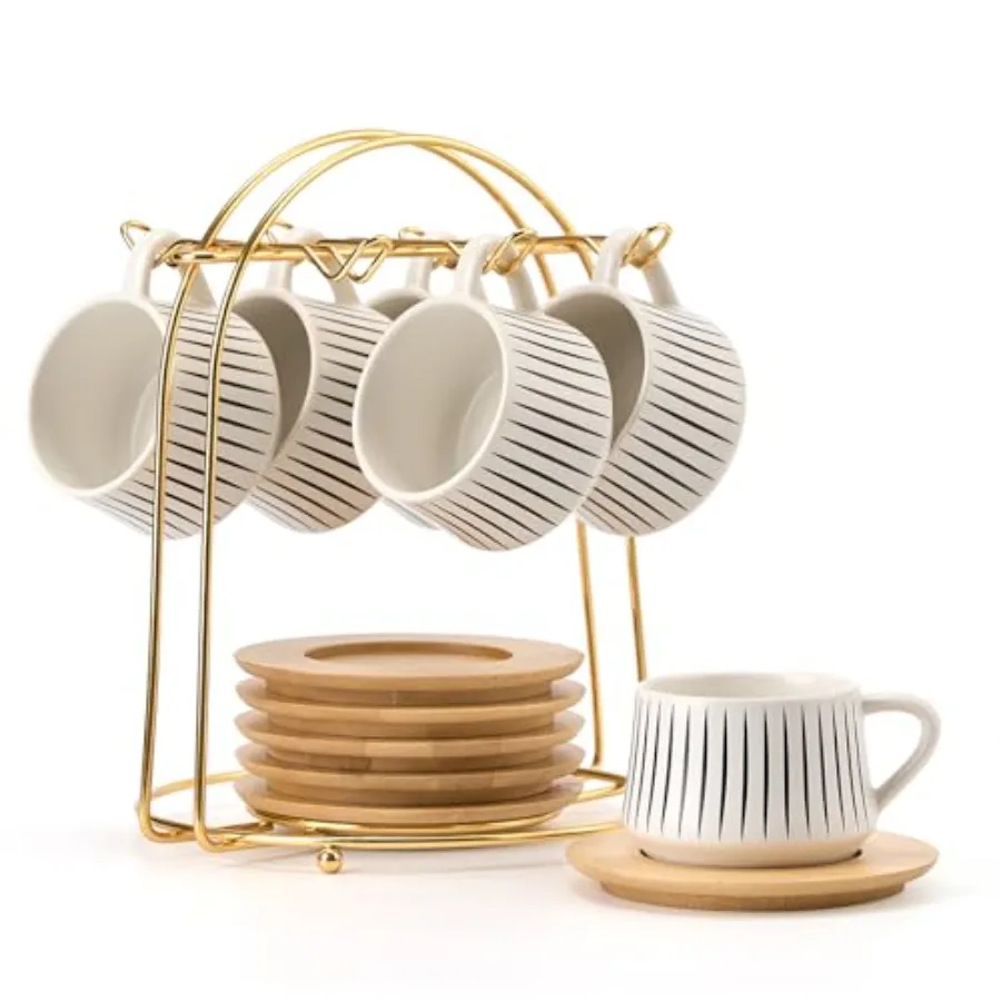 Ceramic Coffee Espresso Cups with Saucers Set with Metal Holder,.Porcelain Demitasse Cups For Tea, Espresso, Latte, Coffee, Caf
Ceramic Coffee Espresso Cups with Saucers Set with Metal Holder,.Porcelain Demitasse Cups For Tea, Espresso, Latte, Coffee, Caf