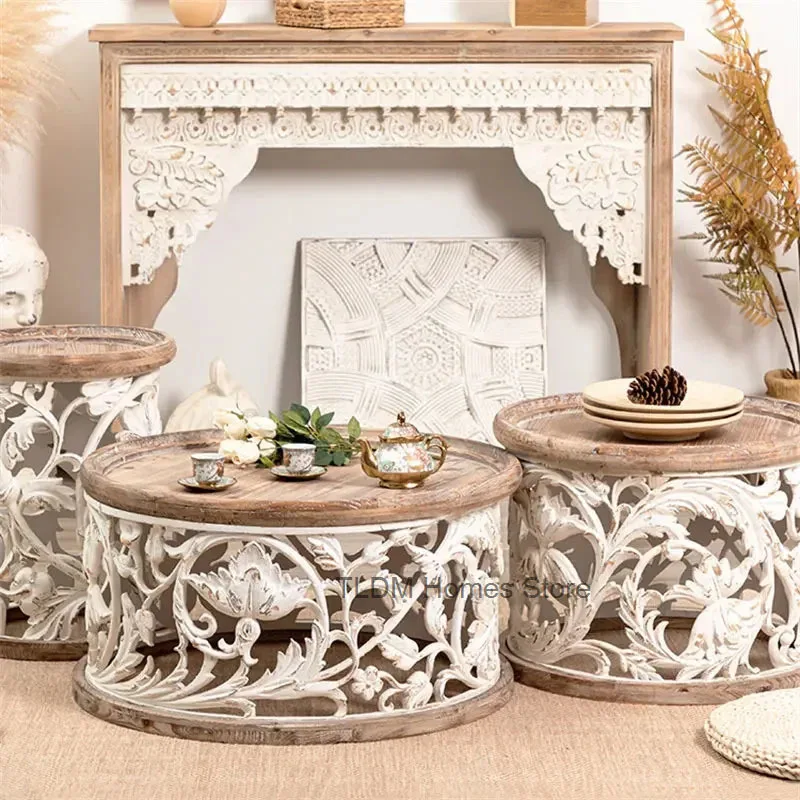 Modern Solid Wood Round Coffee Tables For Creative Retro Carved Homestay Sofa Side Table Living Room Furniture Home End Table
Modern Solid Wood Round Coffee Tables For Creative Retro Carved Homestay Sofa Side Table Living Room Furniture Home End Table
