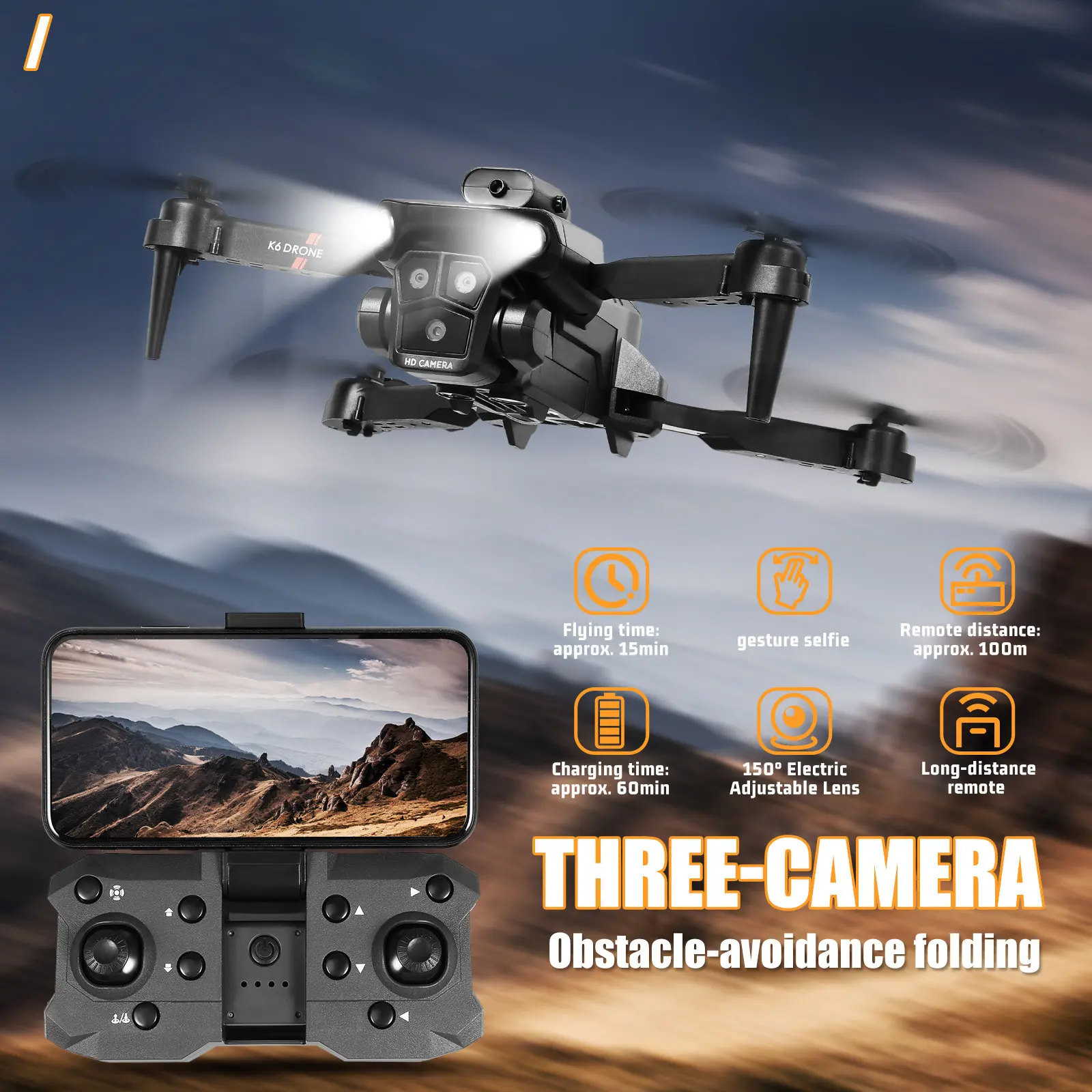 Foldable Drone Triple Hd Cameras Dual Battery 4- Stability Hold 360° Flip Gesture Selfie App Control Portable
Foldable Drone Triple Hd Cameras Dual Battery 4- Stability Hold 360° Flip Gesture Selfie App Control Portable