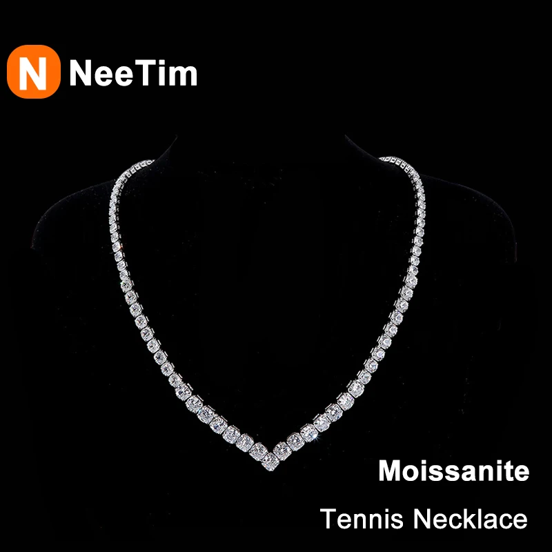 NeeTim Moissanite Tennis Necklace for Women 925 Sterling Silver with White Gold Plated Size Gradient Luxury Diamond Neck Chain
NeeTim Moissanite Tennis Necklace for Women 925 Sterling Silver with White Gold Plated Size Gradient Luxury Diamond Neck Chain