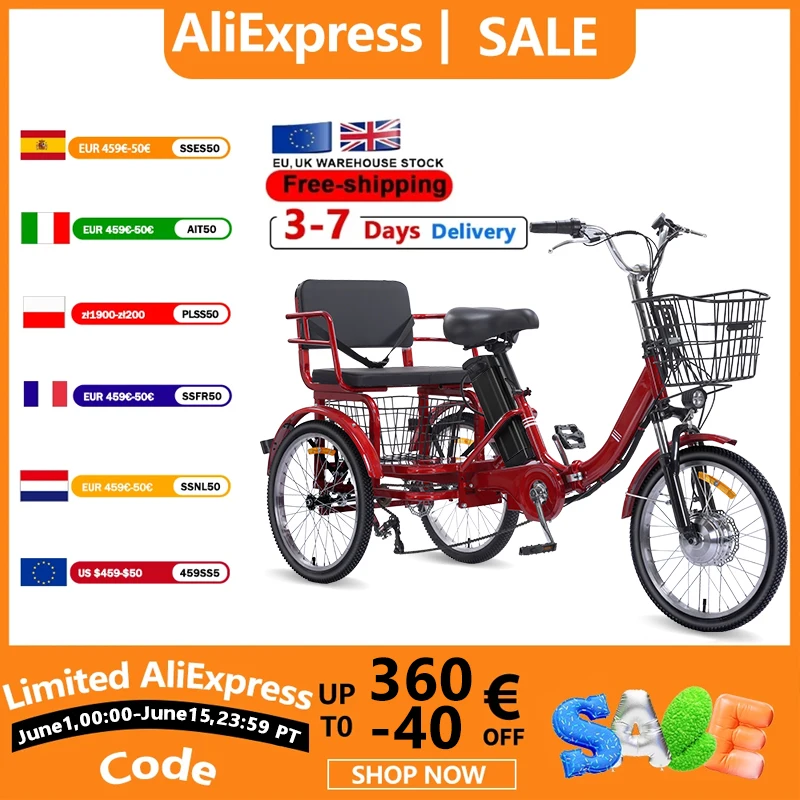 350W adult two-seater electric tricycle 20 inch wider tyres+dual disc brakes&LED lamps, preferred for shopping and camping
350W adult two-seater electric tricycle 20 inch wider tyres+dual disc brakes&LED lamps, preferred for shopping and camping