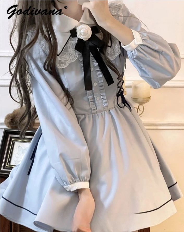 Preppy Style Girl Students Light Blue JK Dress 2025 New Spring Women's Flower Long Sleeve Lace Stitching Short Dresses
Preppy Style Girl Students Light Blue JK Dress 2025 New Spring Women's Flower Long Sleeve Lace Stitching Short Dresses