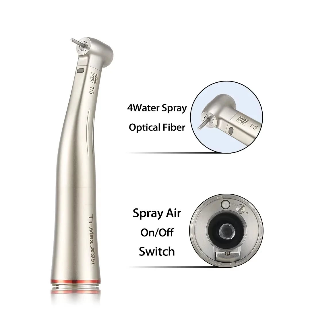 Dental 1:5 High Speed Handpiece with LED Light Spray Air On/Off Switch Contra Angle NSK Ti Max X95L Precision Dentistry Tool 
Dental 1:5 High Speed Handpiece with LED Light Spray Air On/Off Switch Contra Angle NSK Ti Max X95L Precision Dentistry Tool