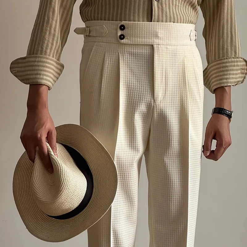Summer New Men's High Waisted Trousers Straight Leg Waffle Plaid Pants Business Casual Pants Lightweight Breathable
Summer New Men's High Waisted Trousers Straight Leg Waffle Plaid Pants Business Casual Pants Lightweight Breathable