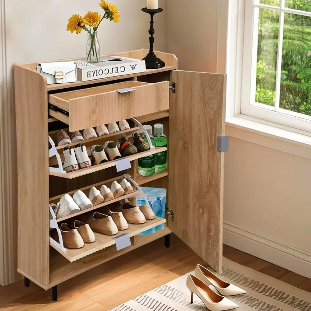 Shoe Storage Cabinet with 2 Flip Drawers, Wave Pattern Freestanding Shoe Organizer for Entryway, Narrow Shoe Rack Cabinet, Oak
Shoe Storage Cabinet with 2 Flip Drawers, Wave Pattern Freestanding Shoe Organizer for Entryway, Narrow Shoe Rack Cabinet, Oak