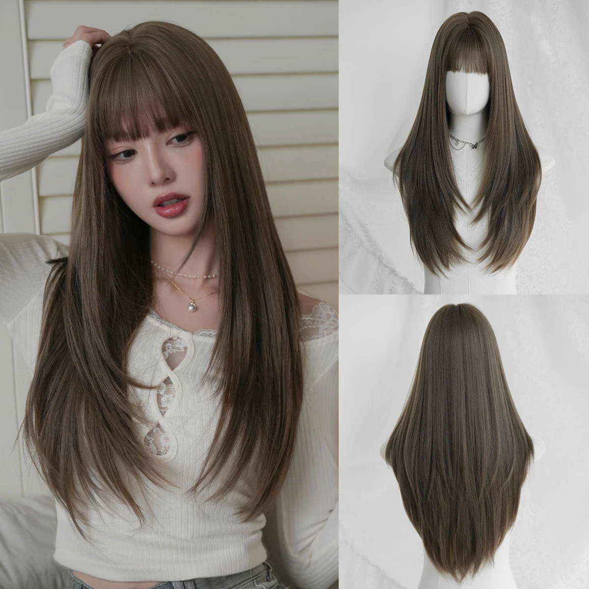 7JHH WIGS Long Straight Layered Dark Brown Wig for Women Synthetic Modest Fashion Wear and Go Chocolate Wigs with Neat Bangs
7JHH WIGS Long Straight Layered Dark Brown Wig for Women Synthetic Modest Fashion Wear and Go Chocolate Wigs with Neat Bangs