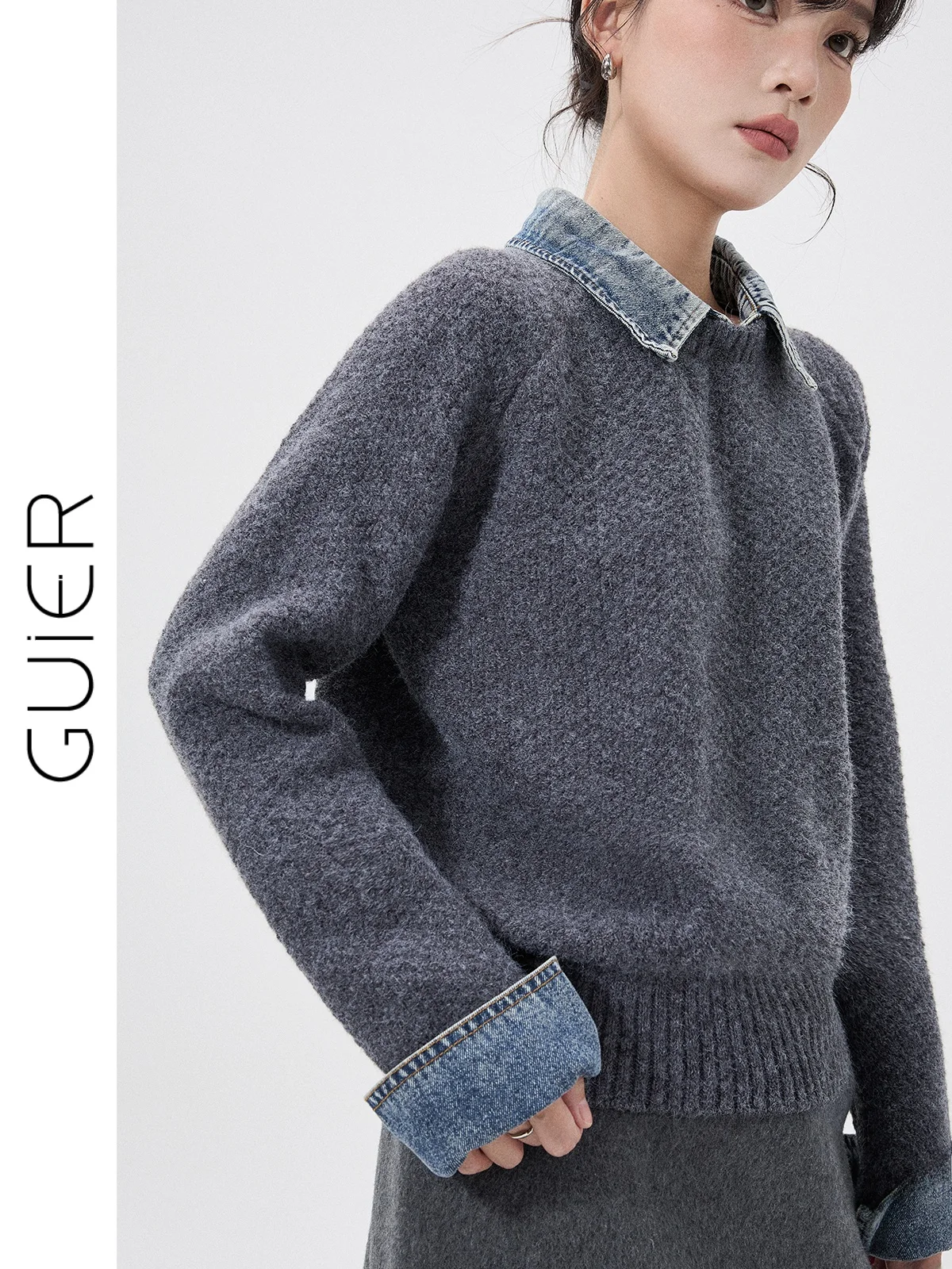 Вязаный свитер Guier для женщин: весенне-осенний, с джинсовыми вставками, приталенный, премиум-класса, повседневный, с длинными рукавами
Вязаный свитер Guier для женщин: весенне-осенний, с джинсовыми вставками, приталенный, премиум-класса, повседневный, с длинными рукавами