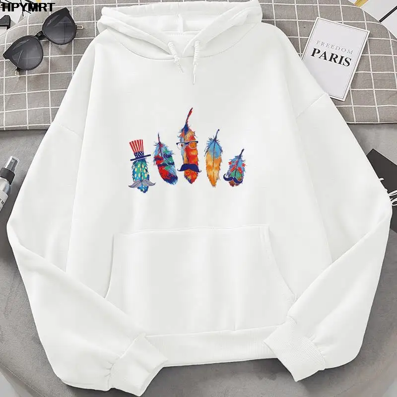 Women Cartoon graphics pocket Hooded Tops feather printed spring and autumn Casual comfortable Breathable Hipster Sweatshirts
Women Cartoon graphics pocket Hooded Tops feather printed spring and autumn Casual comfortable Breathable Hipster Sweatshirts