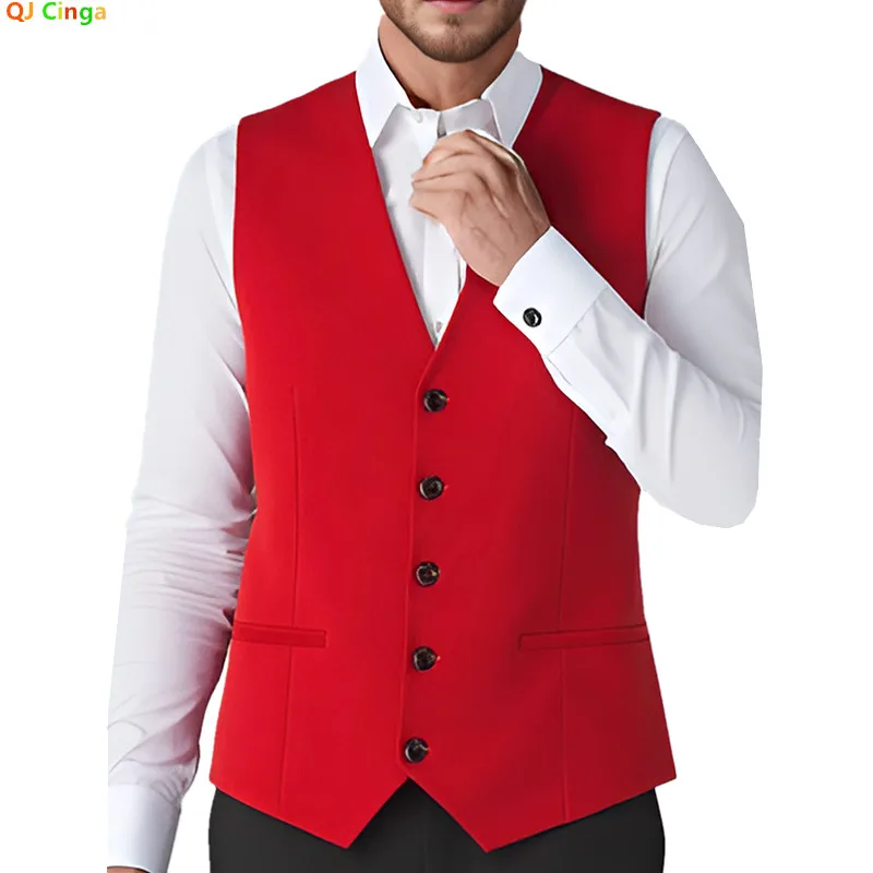 Commuter-style Men's Red Suit Vest: Single-breasted, V-neck, Sleeveless Vests Jacket, Available in Blue, Black, and Gray.
Commuter-style Men's Red Suit Vest: Single-breasted, V-neck, Sleeveless Vests Jacket, Available in Blue, Black, and Gray.