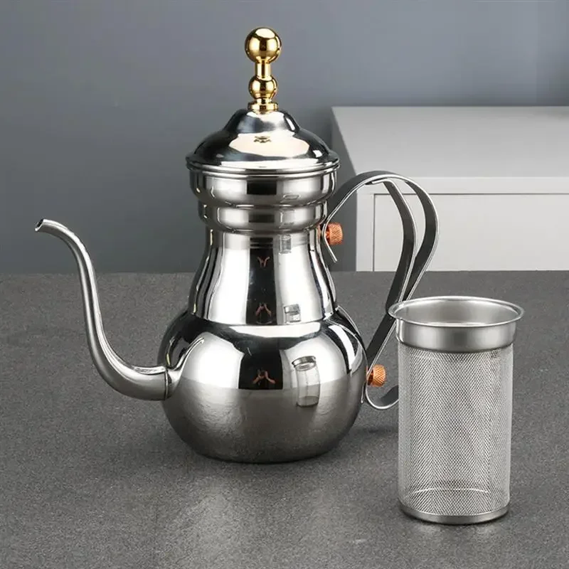 Middle East Arabic Teapot Sliver Gold Stainless Steel Gooseneck Pour Coffee Tea Kettle Filter Strainer Pot Environmental
Middle East Arabic Teapot Sliver Gold Stainless Steel Gooseneck Pour Coffee Tea Kettle Filter Strainer Pot Environmental