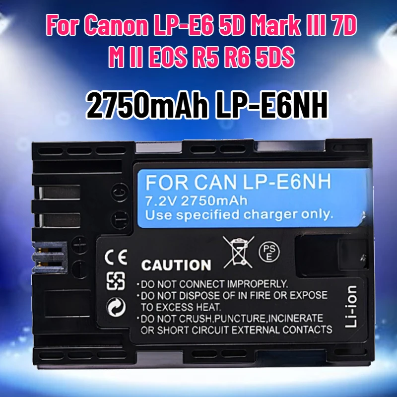 7.4V 2750mAh LP-E6NH LPE6NH Battery Fully Decoded for Canon LP-E6 5D Mark III 7D M II EOS R5 R6 5DS, 5DS R, 6D, 6D 80D, 90D
