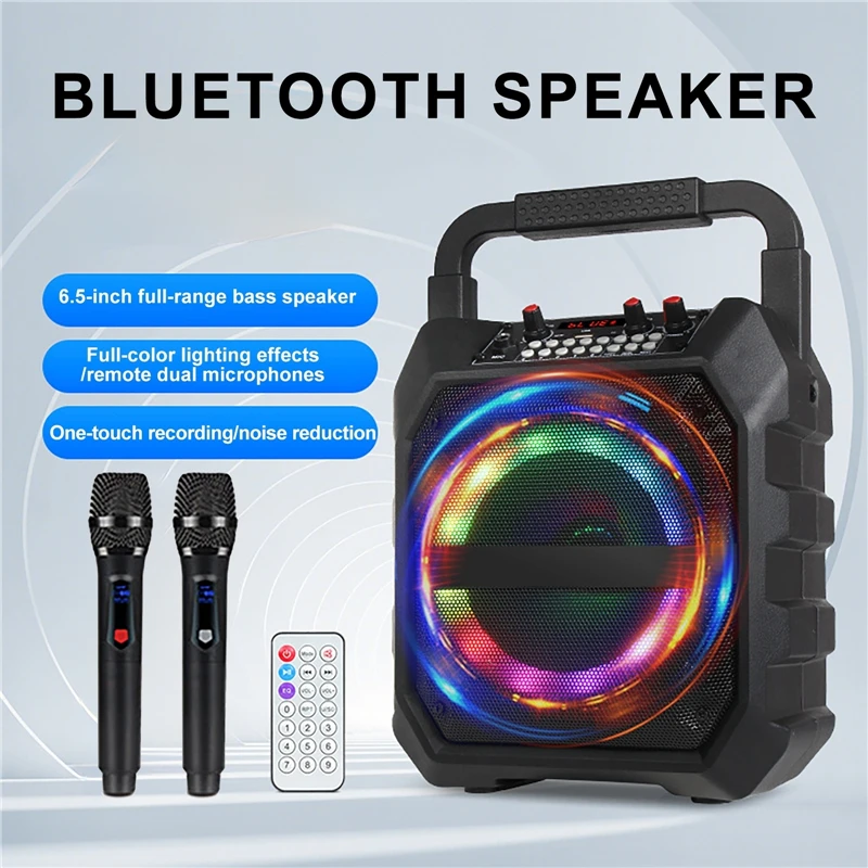 Портативная караоке-машина с двумя беспроводными ручными микрофонами Bluetooth-динамик Домашняя караоке-система с цветным RGB-подсветкой
Портативная караоке-машина с двумя беспроводными ручными микрофонами Bluetooth-динамик Домашняя караоке-система с цветным RGB-подсветкой