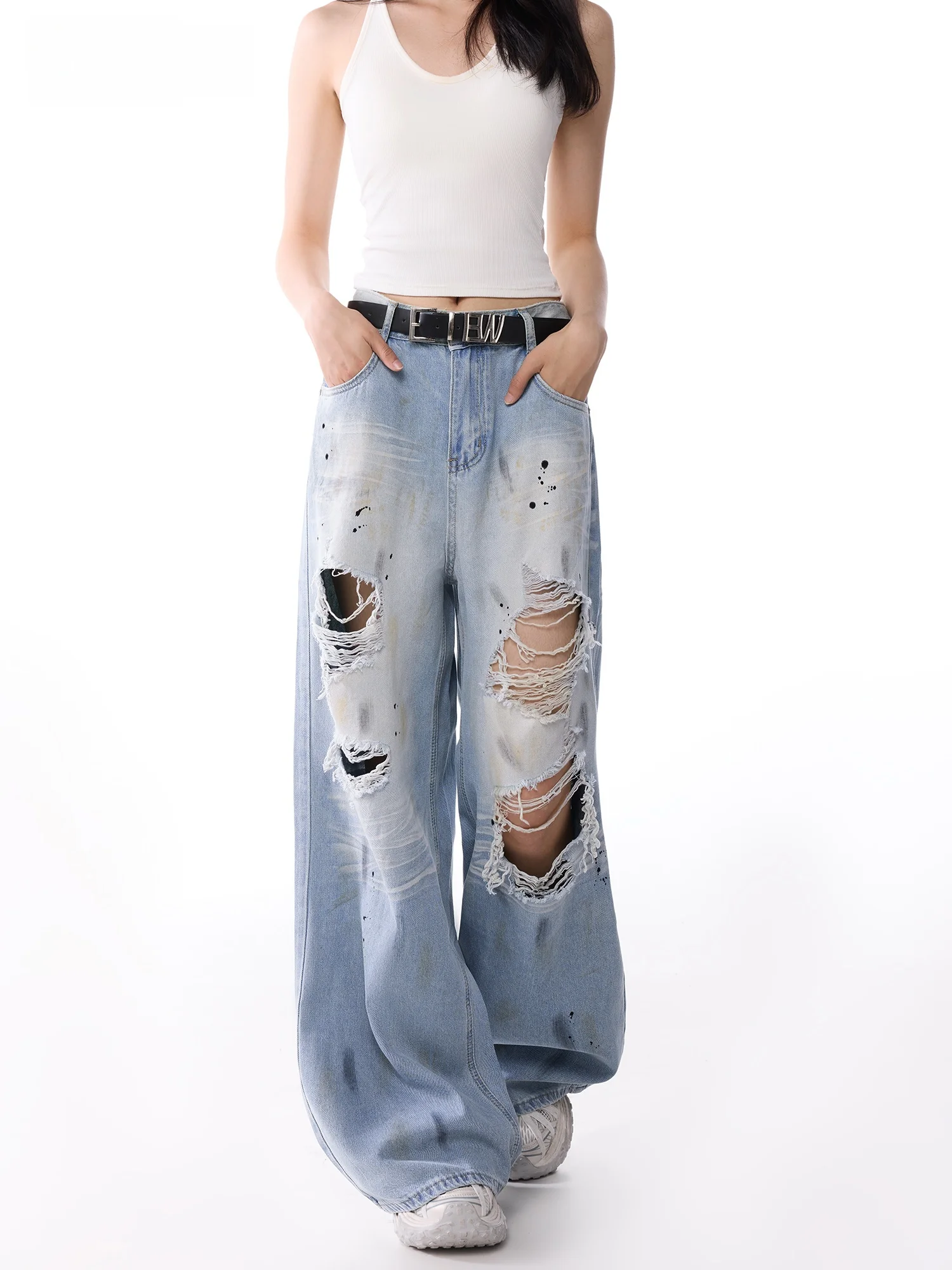 Blue Ripped Denim Jeans Women Summer Thin Graffiti Washed American Popular Straight Leg Wide Leg Casual Loose Fit Jeans
Blue Ripped Denim Jeans Women Summer Thin Graffiti Washed American Popular Straight Leg Wide Leg Casual Loose Fit Jeans