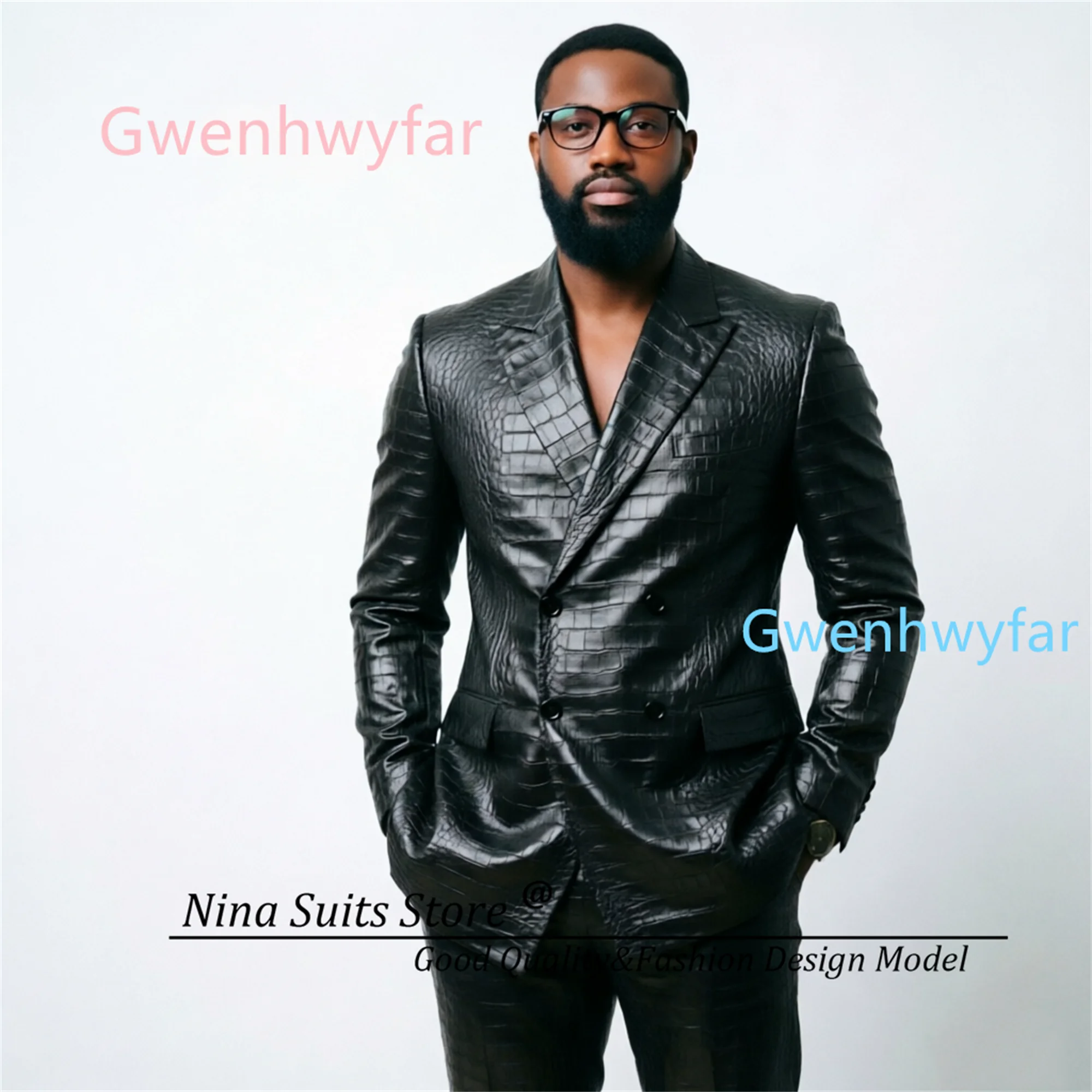 Gwenhwyfar 2026 Fashion Suit 2-piece Cool Men's Party Set Double Breasted Black Crocodile Embossed Coat with Pants Customizable
Gwenhwyfar 2026 Fashion Suit 2-piece Cool Men's Party Set Double Breasted Black Crocodile Embossed Coat with Pants Customizable