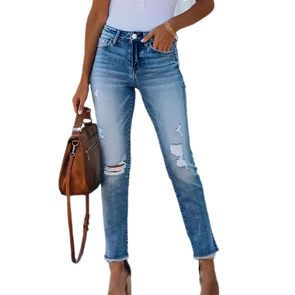 2024 New Women's Jeans Women's Light Blue Micro Elastic Straight Cropped Pants Tight Ripped Jeans Women's Cropped Pants
2024 New Women's Jeans Women's Light Blue Micro Elastic Straight Cropped Pants Tight Ripped Jeans Women's Cropped Pants