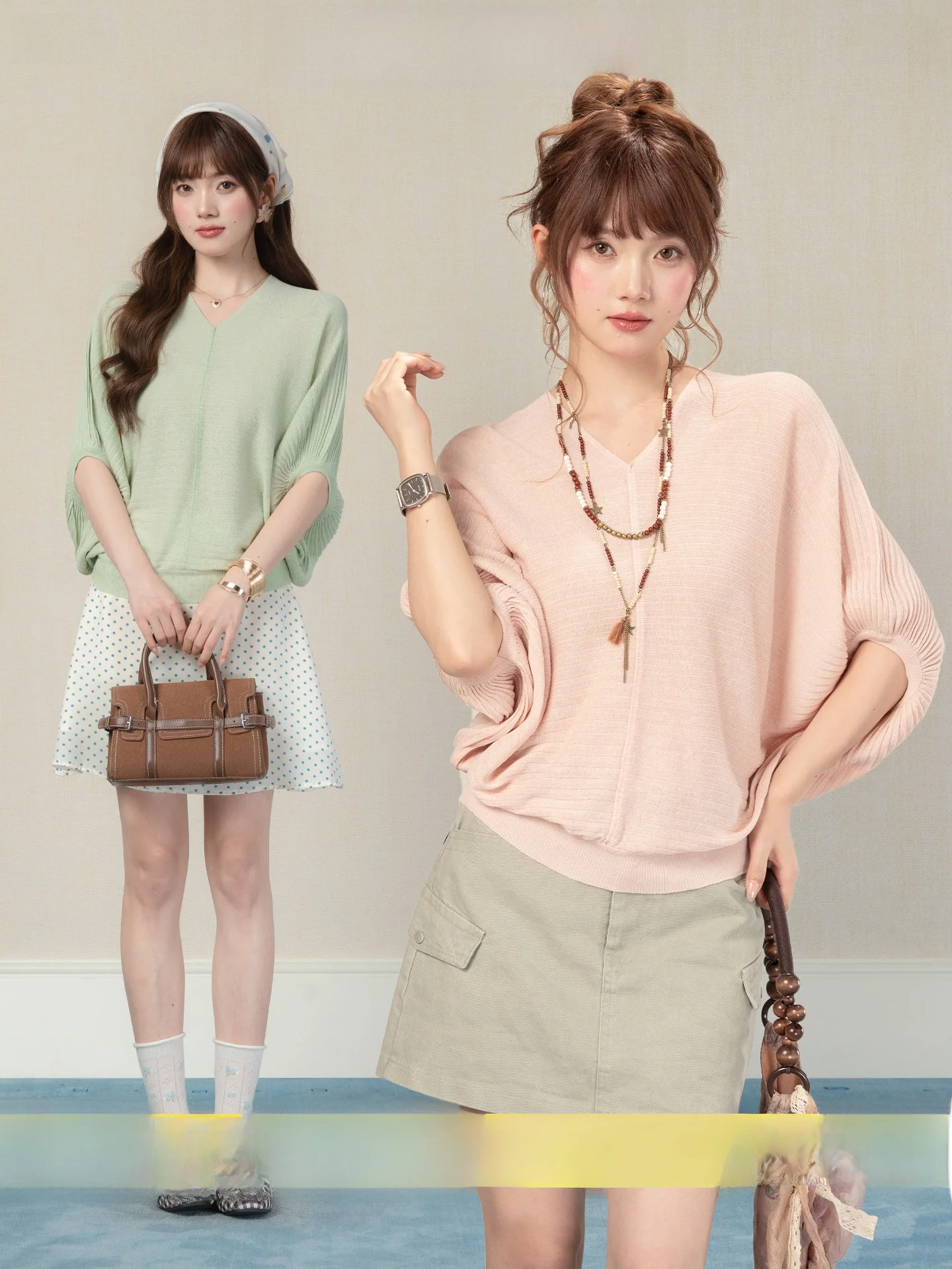 Heynew Lazy Style Women's Knitted Top Batwing Sleeve V-Neck Loose Fit Simple Versatile High-End Feeling Summer Casual Wear
Heynew Lazy Style Women's Knitted Top Batwing Sleeve V-Neck Loose Fit Simple Versatile High-End Feeling Summer Casual Wear